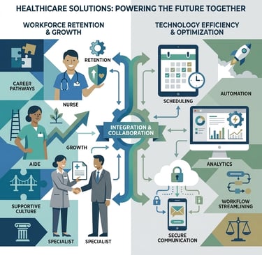 Home healthcare professional using tablet while providing patient care, representing the integration