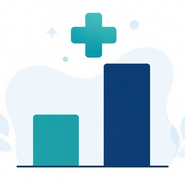 Flat-style vector illustration showing a significant upward trend in valuation growth from a teal ba