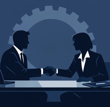 Two healthcare professionals shaking hands, symbolizing a successful partnership and acquisition.