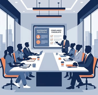 Home health clinical team conducting training session on OASIS assessment protocols with compliance 