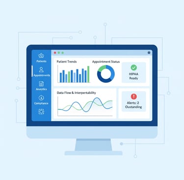 Modern EMR system dashboard showing compliance tracking