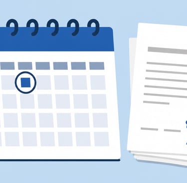 Flat-style vector illustration of a calendar highlighting October 1st next to a stack of mandatory h
