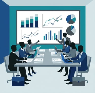 "Private equity professionals reviewing home health agency financial documents and valuation models 