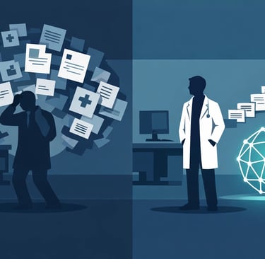 A clean, professional infographic comparing traditional clinical workflow vs. an AI-augmented workfl