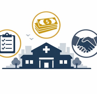 Hospice owner meeting with acquisition team, discussing sale timeline and valuation concerns in prof