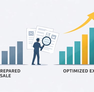 Chart comparing agency valuation scenarios with and without proper exit preparation, highlighting EB
