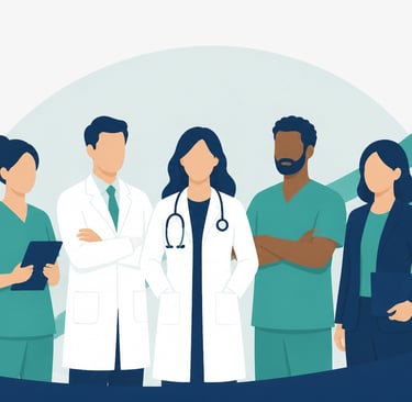 A team of healthcare professionals representing a stable and professional workforce.