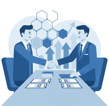 Healthcare executives shaking hands during partnership negotiation meeting with Medicare Advantage 