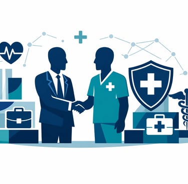 Home health agency owner reviewing HR and staffing documents with acquisition team, representing the