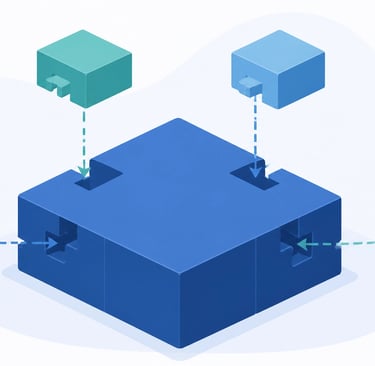 Flat-style vector illustration of building blocks with one large central block representing a platfo