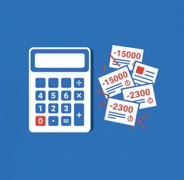 Calculator and financial documents showing red numbers and deficit calculations for a home health