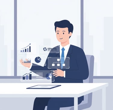 Business owner reviewing organizational charts and delegation structures for succession planning