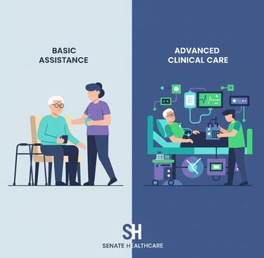 Traditional home care illustration depicting personal assistance and companionship services