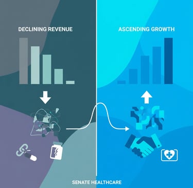 Comparative chart showing revenue trends between defensive and partnership growth strategies over 
