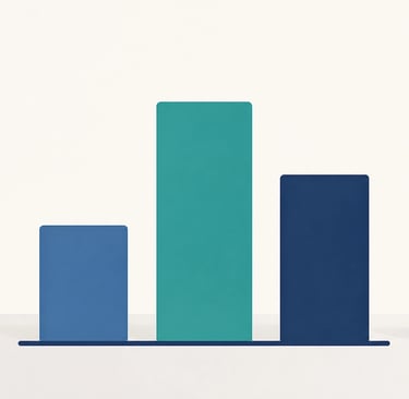 Flat-style vector illustration showing a minimalist bar chart with three bars of varying heights rep