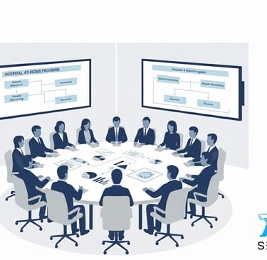 Strategic planning scene with Senate Healthcare logo overlay