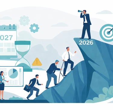 Senate Healthcare blog header showing the title "The 2026 Succession Cliff" with a professional heal