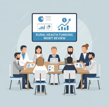 Healthcare professionals reviewing documents and charts, representing the merit review process for r