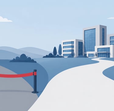 A minimalist flat-style vector illustration showing a professional red barrier tape blocking one pat