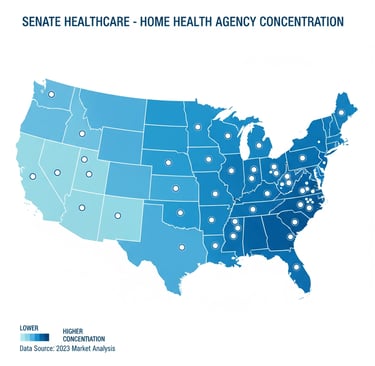 Map showing states with the highest concentration of home health agencies potentially affected by th