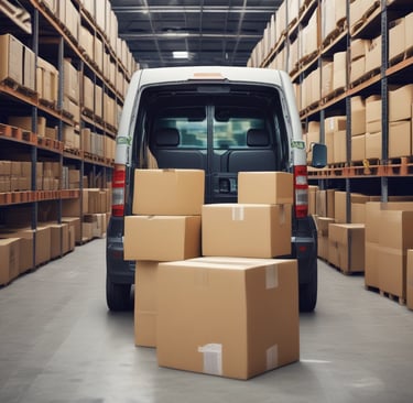 A delivery person is reclining on a blue scooter with a large Lazada-branded cargo box. The person is casually using a smartphone. The cargo box features a green and orange logo and the text 'Ship xanh, giao nhanh'. The setting appears to be an outdoor location with a worn plaster wall and some grass and stones on the ground.
