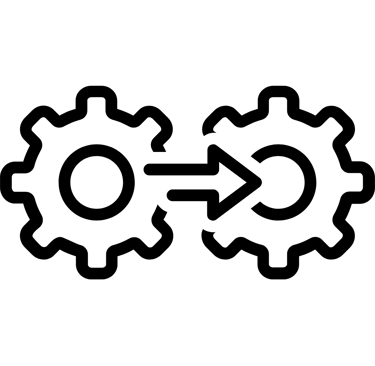 desenho de duas engrenagens se conectando com um seta ao meio