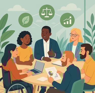 um grupo de pessoas sentadas ao redor de uma mesa com um laptop