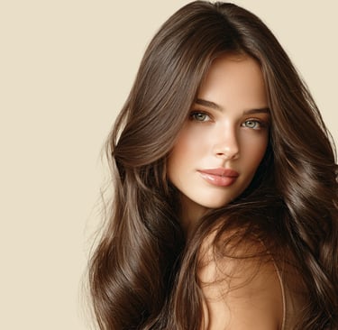 Cabello chocolate profundo con brillo satinado, tendencia otoño 2025.