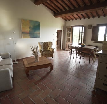 a living room with a couch and a table