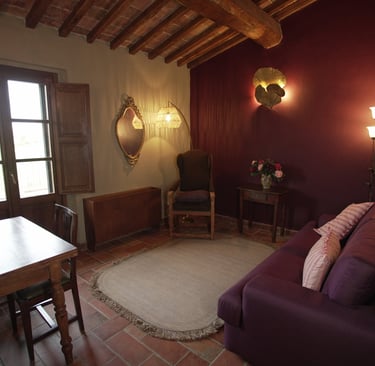 a living room with a couch and a table