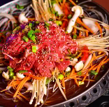 a plate of food bulgogi beef and vegetables