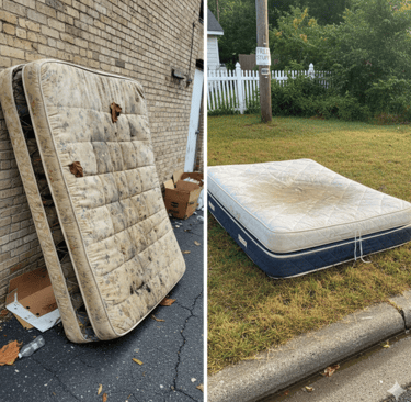 Old dirty mattress wating for pickup