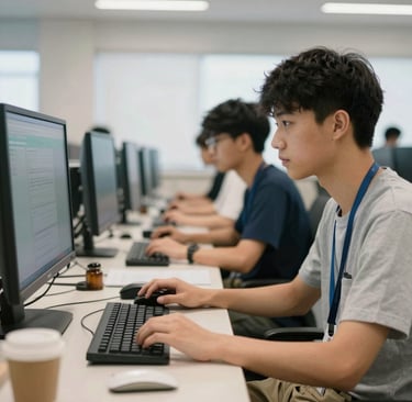 Smiling female dental technician in lab coat holding professional dentistry tools.