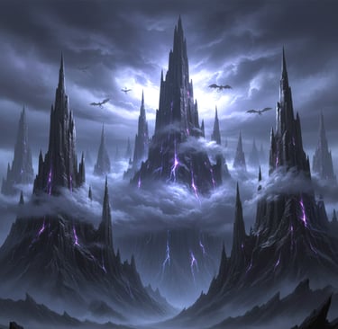 A wide angle shot of the Dragon Peak Mountains