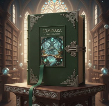 An ornate book on the History of Luminara