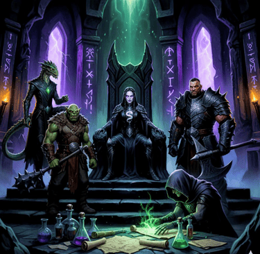 The throne room of the Black Citadel. Saphira on the throne surrounded by her court. 