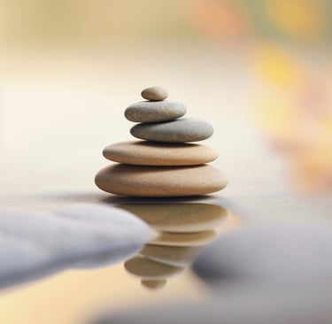 visuel minimaliste représentant des pierres et la sérénité