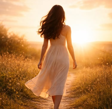 silhouette féminine marchant vers la lumière symbole de transformation émotionnelle