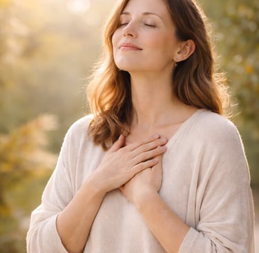 femme apaisée respirant profondément après séance de libération énergétique