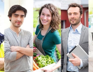 Siedem osób z różnych profesji na oddzielnych kadrach