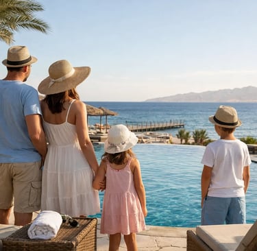 Egipt zdjęcie rodziny patrzącej w stronę morza