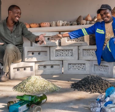 recycled glass and plastic making eco bricks