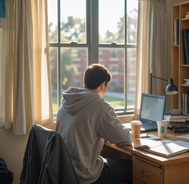 student sitting at desk in university dorm the empty nest