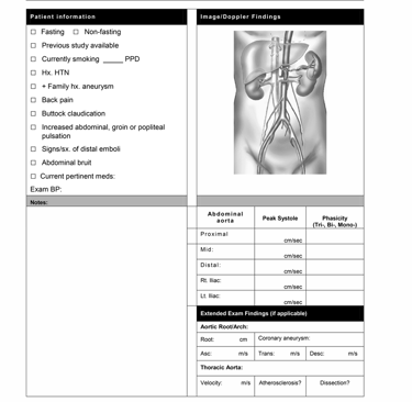 Ultrasound worksheet for AAA- abdominal aortic aneurysm