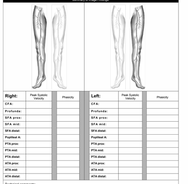 Duplex ultrasound worksheet for lower extremity arterial exam