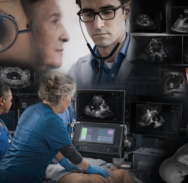 Montage of images of clinicians using POCUS ultrasound.
