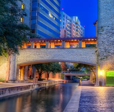 Las Colinas canal at night- adjacent to KMA learning campus.