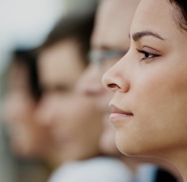 Profile of serious female student in the classroom.