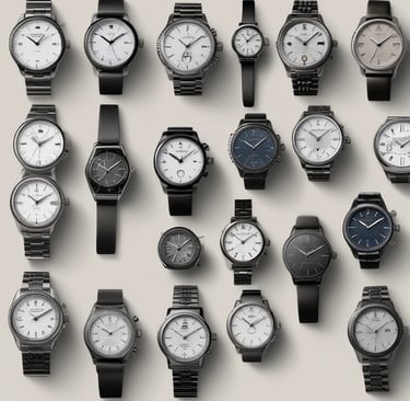 A collection of handcrafted watches with various styles on a wooden table.
