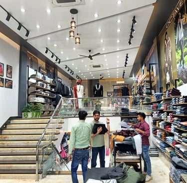 a man and woman standing in a store